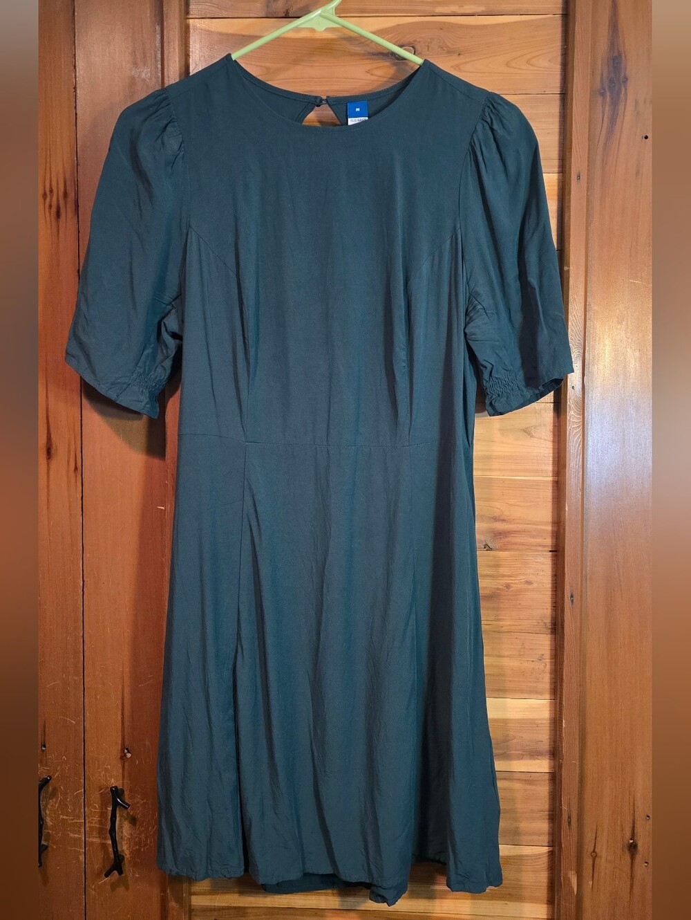 Old Navy Dark Green Midi Dress with Puff Sleeves